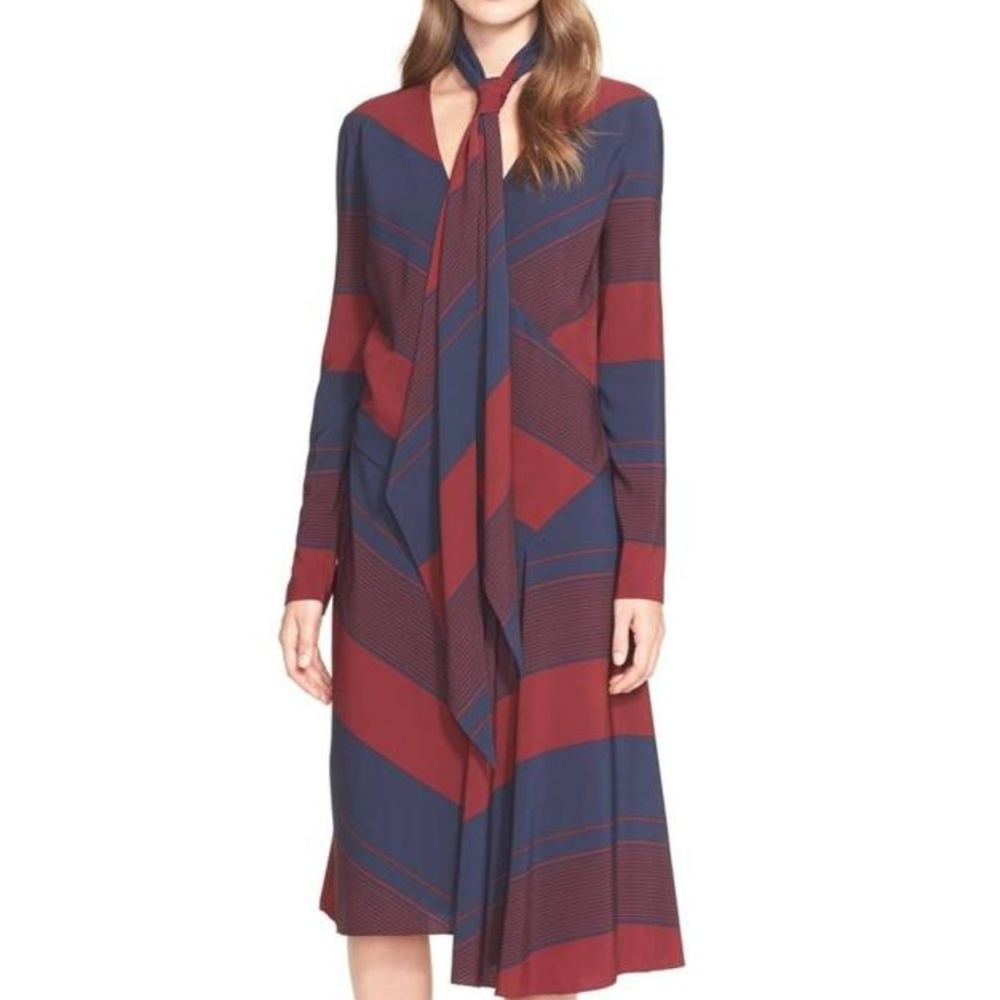 NWT Tory Burch Red Bias Cut Stripe Midi Dress sz 6